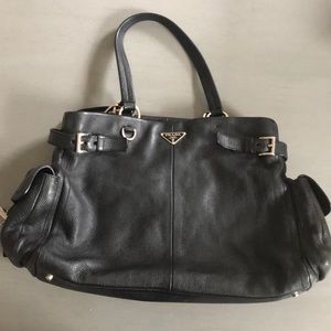 Prada black leather shoulder bag with coin purse